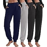 Velvelhall 4 Pack Women's Jogger Pants with Side Pockets Drawstring Elastic Waist Sweatpants Ribbed Cuff Bottom Lounge Pants