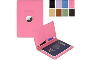 KICOROINY Full Grain Leather AirTag Passport Holder Wallet Cover for Men and Women Travel, Passport Holder with AirTag Slot Passport Wallet, Travel Essentials Genuine Leather Passport Cover Gifts (Pink)