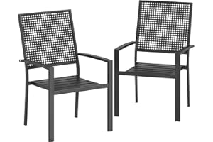Outsunny Patio Chairs Set of 2, Stackable Outdoor Dining Chairs with Faux Wicker Steel Mesh Back, Slatted Seat and Armrests, 