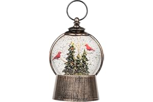 LEYUPEAK Christmas Snow Globe Lantern with Swirling Glitter Christmas Decorations Indoor, Cardinals & Christmas Tree Lighted Musical Snow Globes USB Powered & Battery Operated Lantern for Holiday Decor