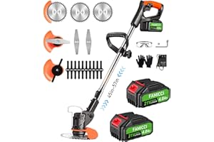 FAMICCI Electric Weed Wacker Cordless Eater Battery Powered with 2pcs 4.0Ah Rechargable Batteries and Charger,3 in 1 Stringless Grass Trimmer/Edger/Brush Cutter with 3 Types Blade for Lawn Yard Garden (Black)