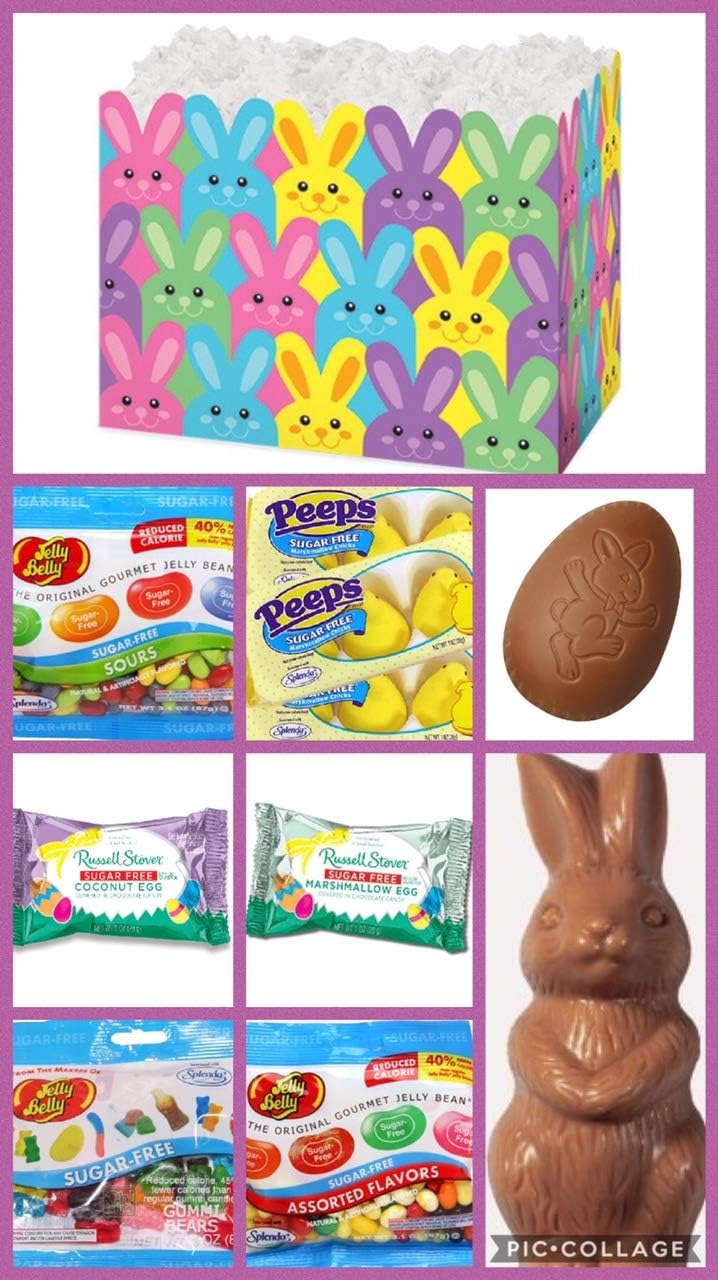 Sugar Free Hippity Hop Easter Bunny gift box by Diabetic Candy filled with chocolate & candy - Diabetic Friendly