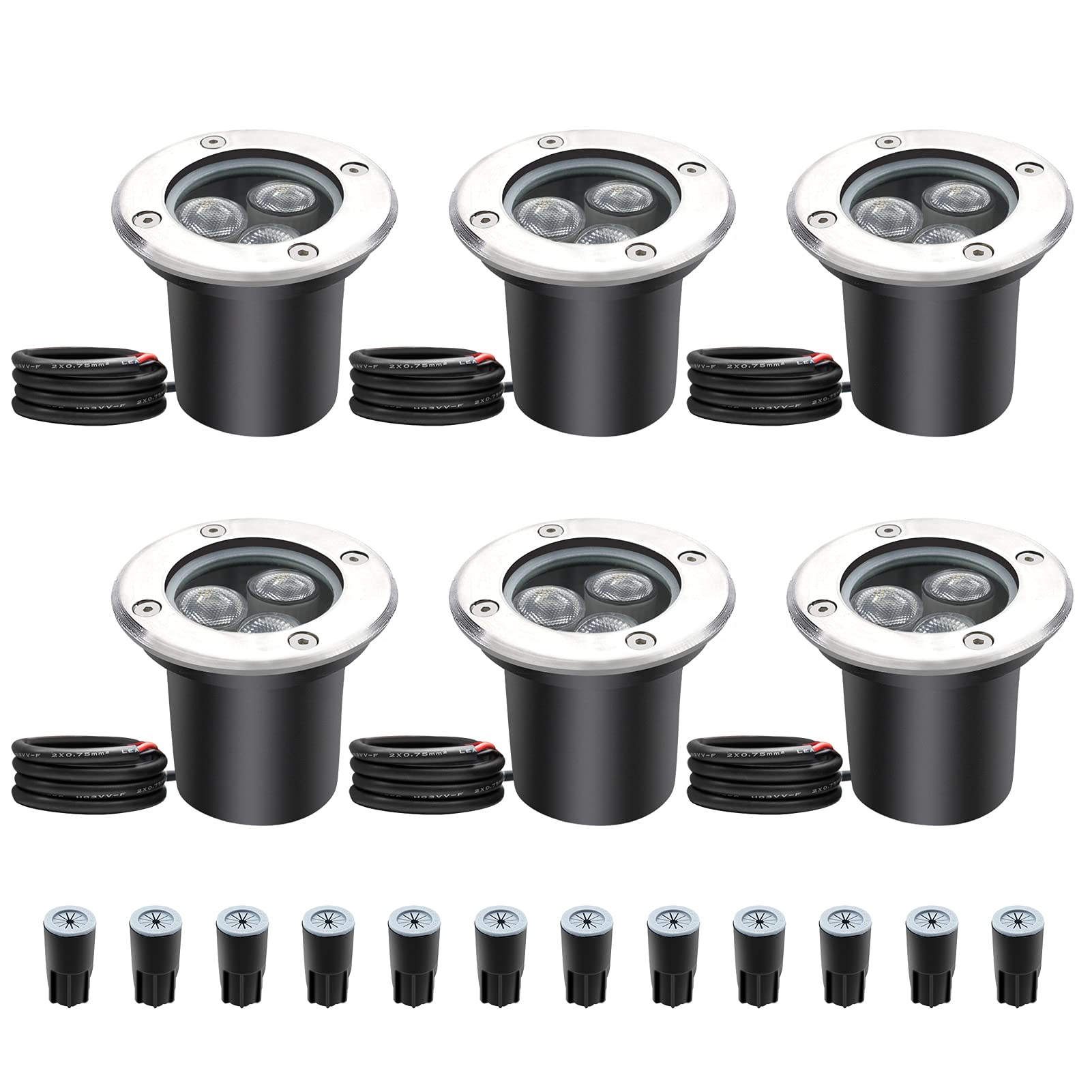 3W LED Outdoor Spotlights - 6 Pack, Warm White, Waterproof IP67, DC 12V/24V, Driveway, Deck, Step, Garden Lights