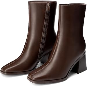 DREAM PAIRS Women's Square Toe Ankle Boots | Block Heel Dress Booties, Side Zipper Vintage Leather Fashion Boots for Wedding