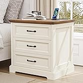 HOMMPA 24'' Farmhouse Nightstand with Charging Station, Bedside Tables with AC Outlets & USB Port, 3 Drawers Side Table End Table Dresser, Rustic Wood Night Stand for Bedroom, Rustic White