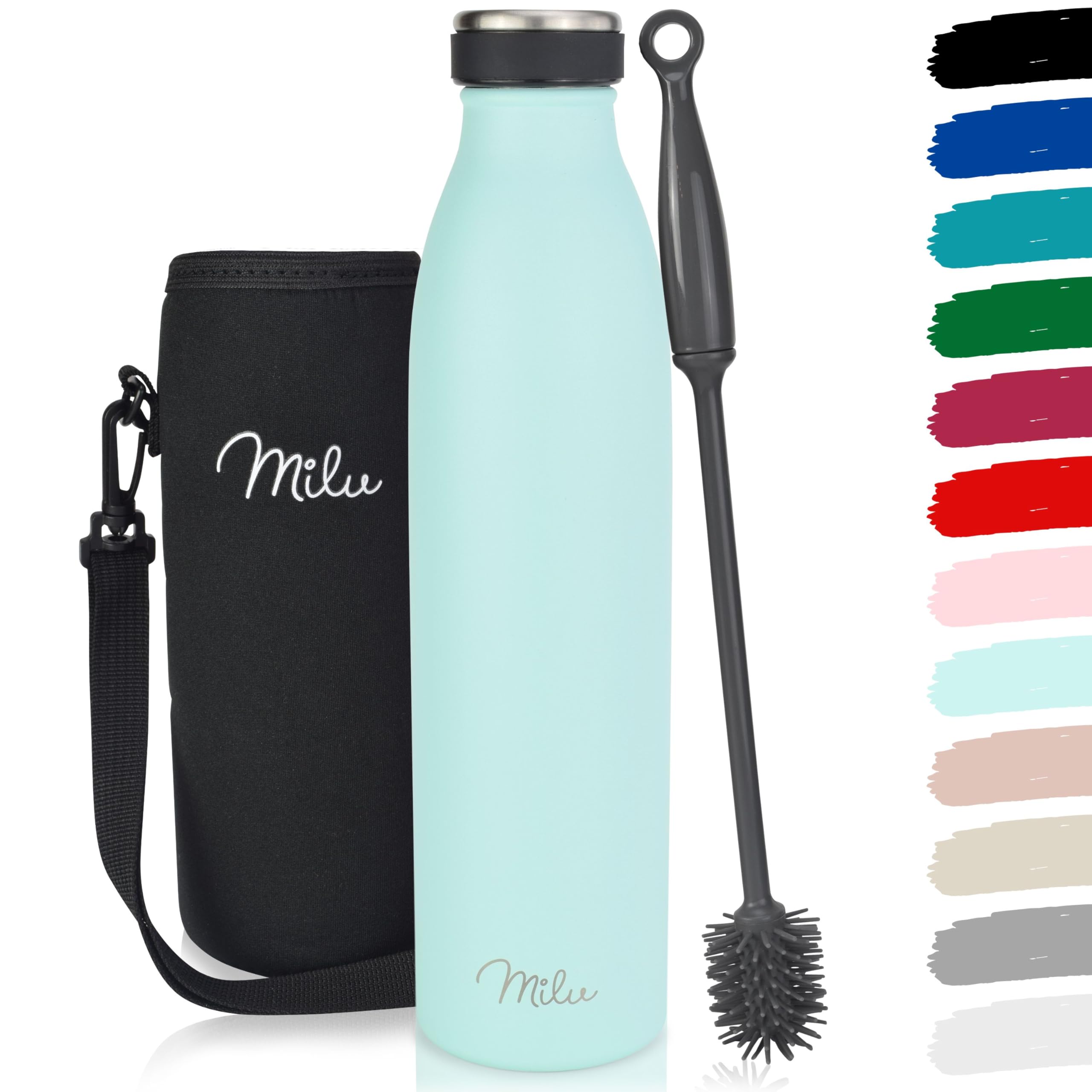 Milu Stainless Steel Drinking Bottle 750 ml - Insulated Thermo Flask for Water - Leak Proof, Insulated and Double Walled, Carbonated (Mint, 750ml) โ image 1