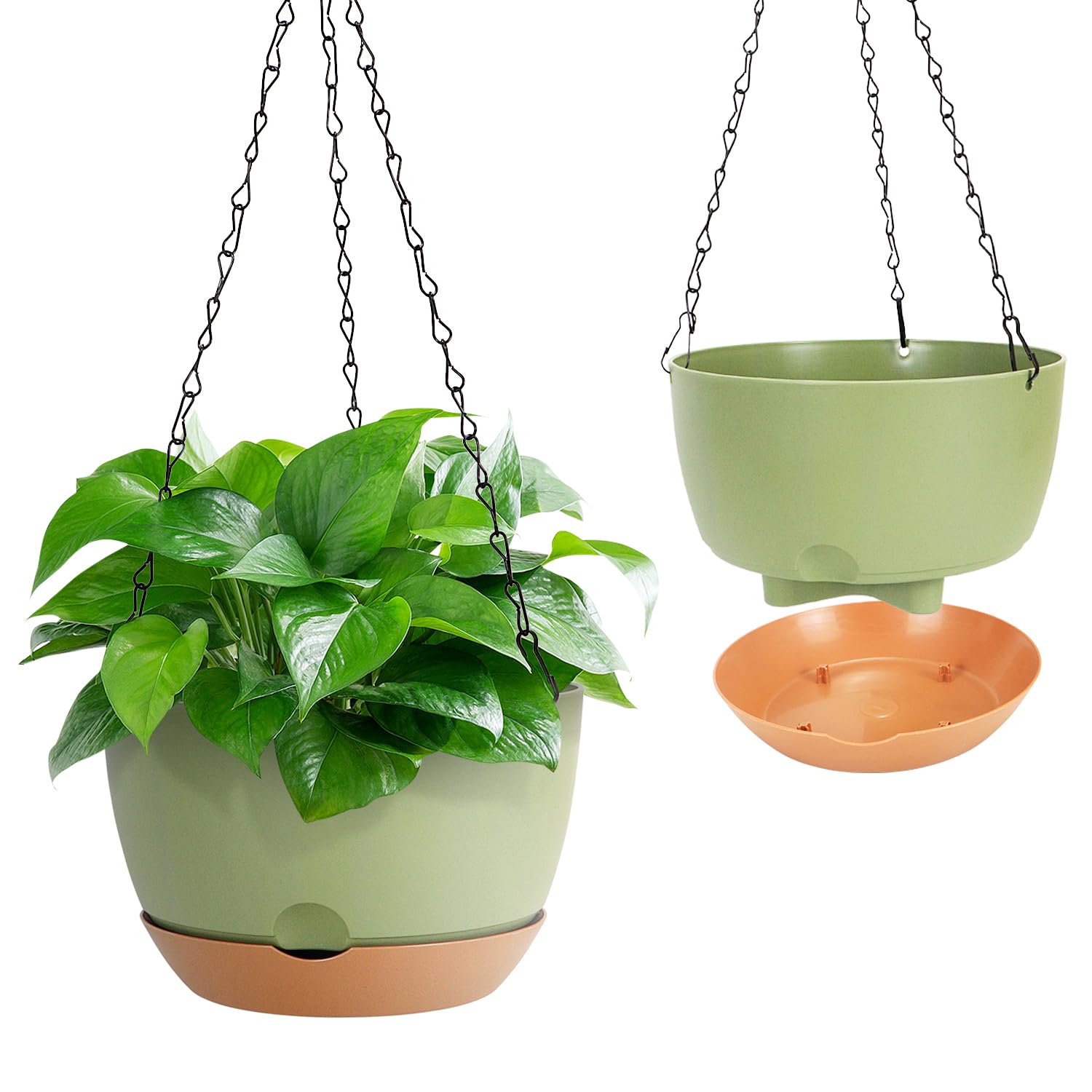 Pack of 2 Hanging Plant Pot, 20CM Diameter Hanging Planters Set 8 Inches Hanging Planters with Chain Hook Garden Hanging Basket for Home Garden Indoor Outdoor (Green, 20cm)