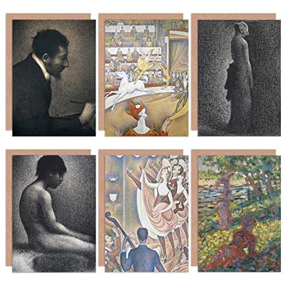 Artery8 Georges Seurat Woman Park Portrait Bow Circus Fine Art Greeting Card Pack of 6