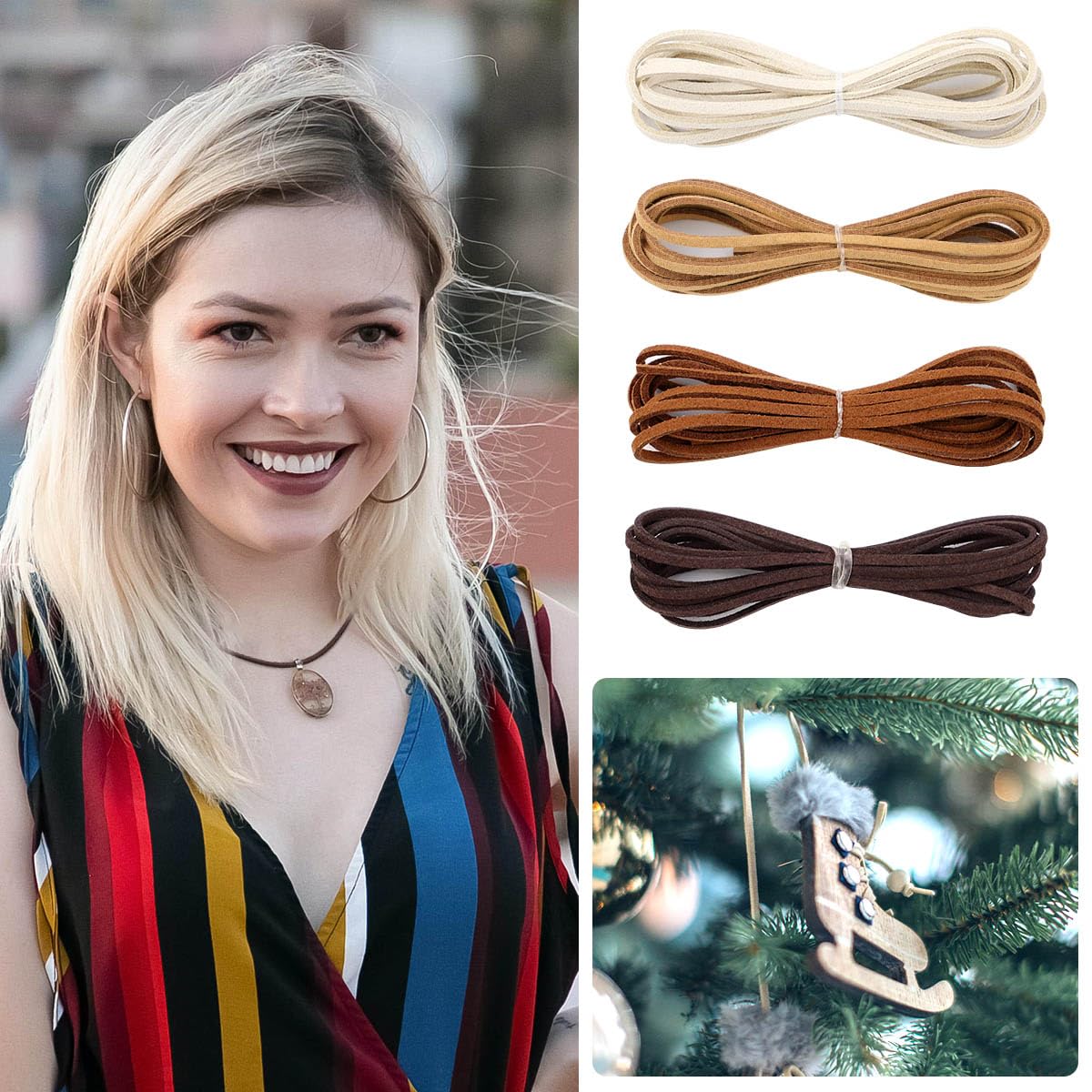 Tenalleys Leather String Suede Cord Leather Cords Rope String for Jewelry Making Necklace Bracelet Art Crafts Beading (4 Colors,3mm x 2.2 Yard)