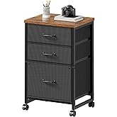 Maihail 3 Drawer Mobile File Cabinet with Wheels Fabric Vertical Filing Cabinet fits A4 or Letter Size for Home Office,Rustic Brown