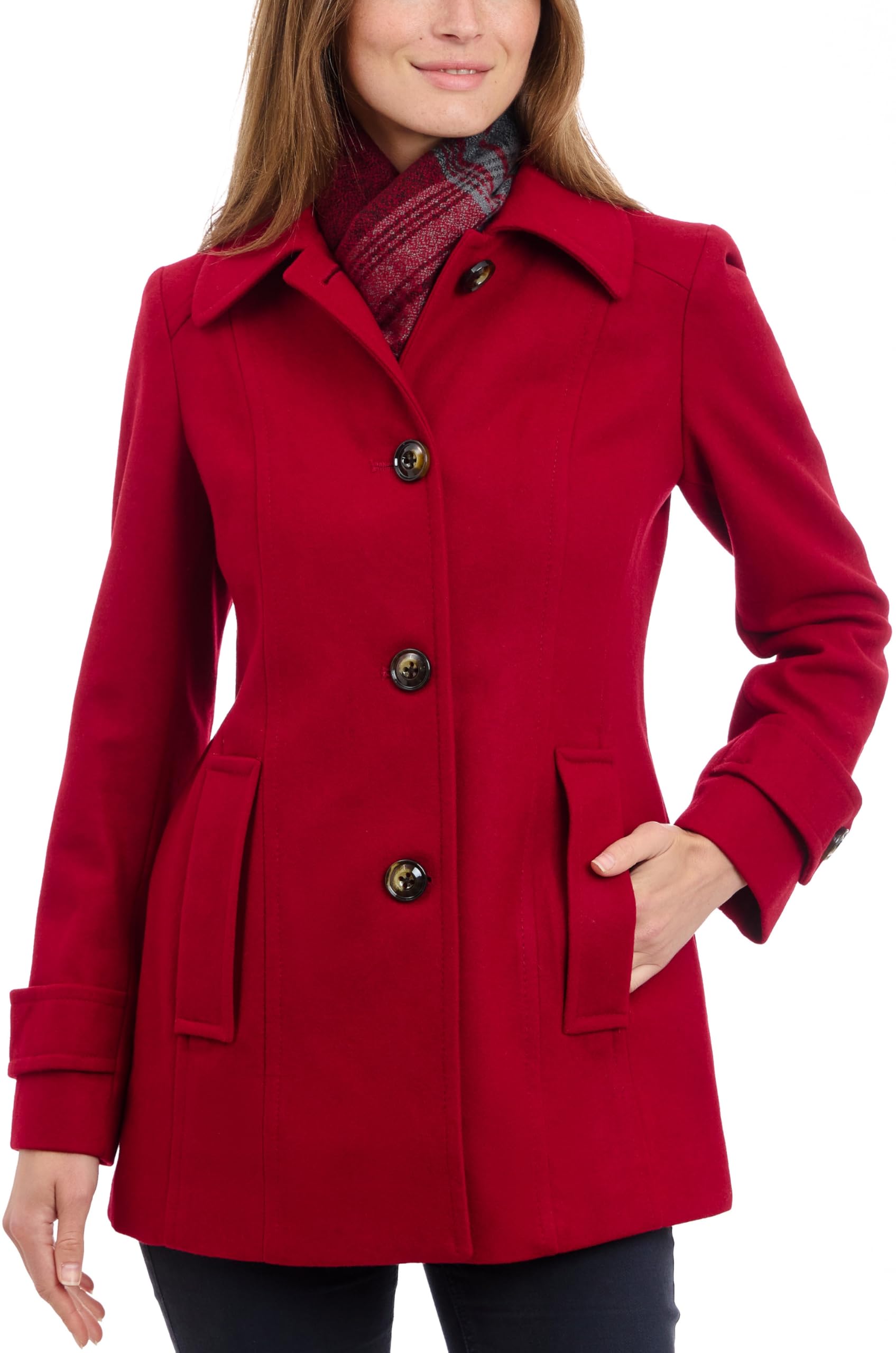Photo 1 of London Fog Women's Single-Breasted Wool Blend Coat with Scarf, Red, MED