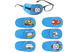 Mvwarj Eye Patches for Kids, 6 Pcs Boy Right Eye Patch for Glasses, Reusable Eye Patch for Lazy Eye Toddler Treating Amblyopia Strabismus and After Surgery (Blue Transportation)