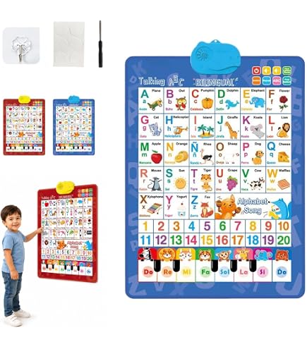 Póster Educativo Parlante Bilingüe Español/Inglés – Alfabetos, Números Y Piano Musical Para Niños 1-6 Años