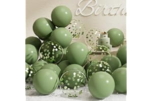 SUWEN Sage Green Balloons and Confetti Balloons Set 47PCS Latex Helium Olive Green Balloon for Birthday Anniversary Party Decorations