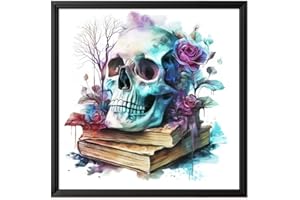 FREEBLOSS 11CT Stamped Cross Stitch Kit for Adults Beginners with Instructions Skull Books Pattern Cross Stitch Kit Embroider