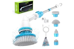 Oraimo Electric Spin Scrubber, Cordless Shower Scrubber, 4 Replacement Heads, 1.5H Bathroom Scrubber Dual Speed, Shower Cleaning Brush with Extension Arm for Bathtub Grout Tile Floor (Blue)