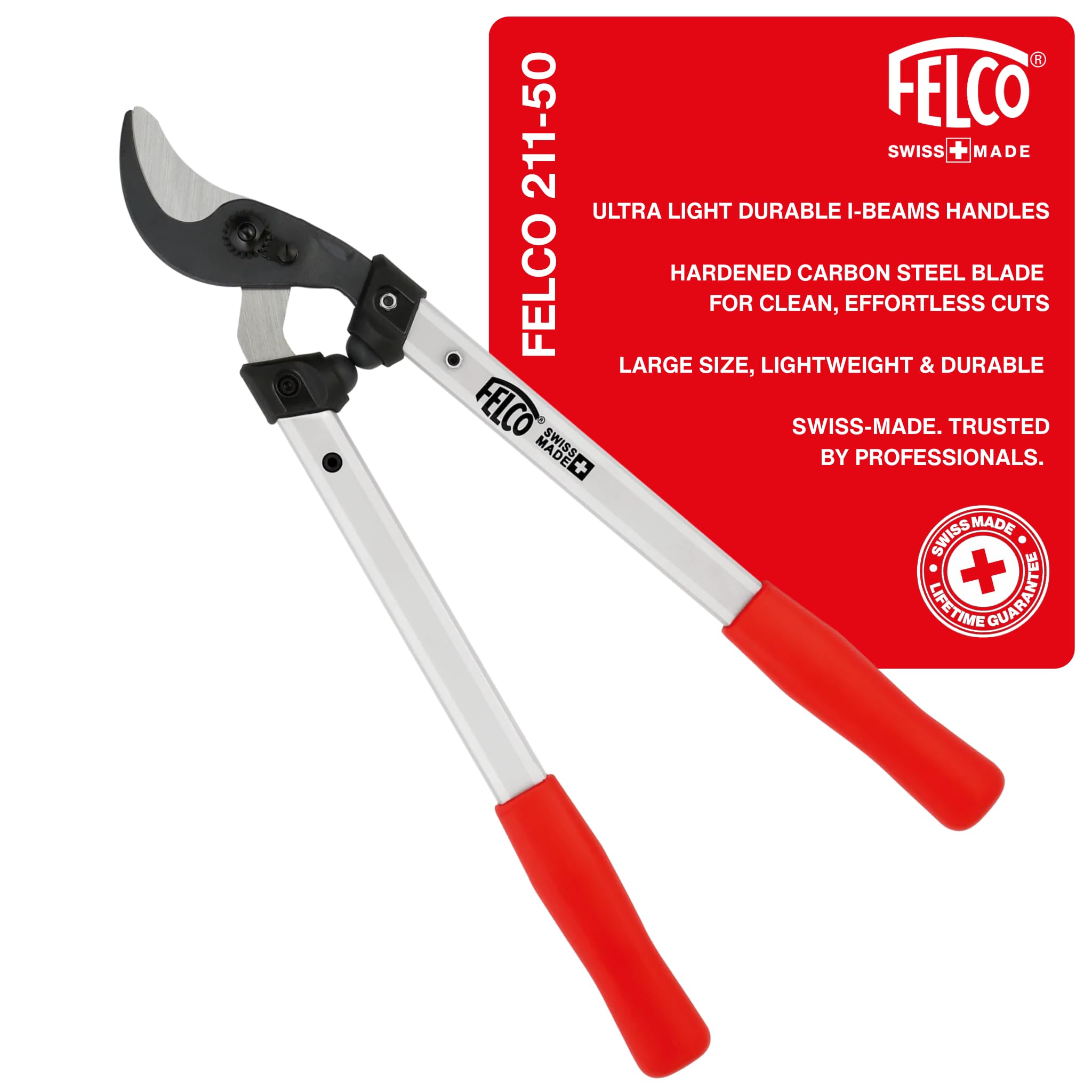 Felco Loppers Large Curved Cutting Head 35mm Cut, Lightweight 50cm Handles Shock Absorbers Tree Surgeon Professional Home Gardener Forestry Precision Manufacturing Process Swiss Made