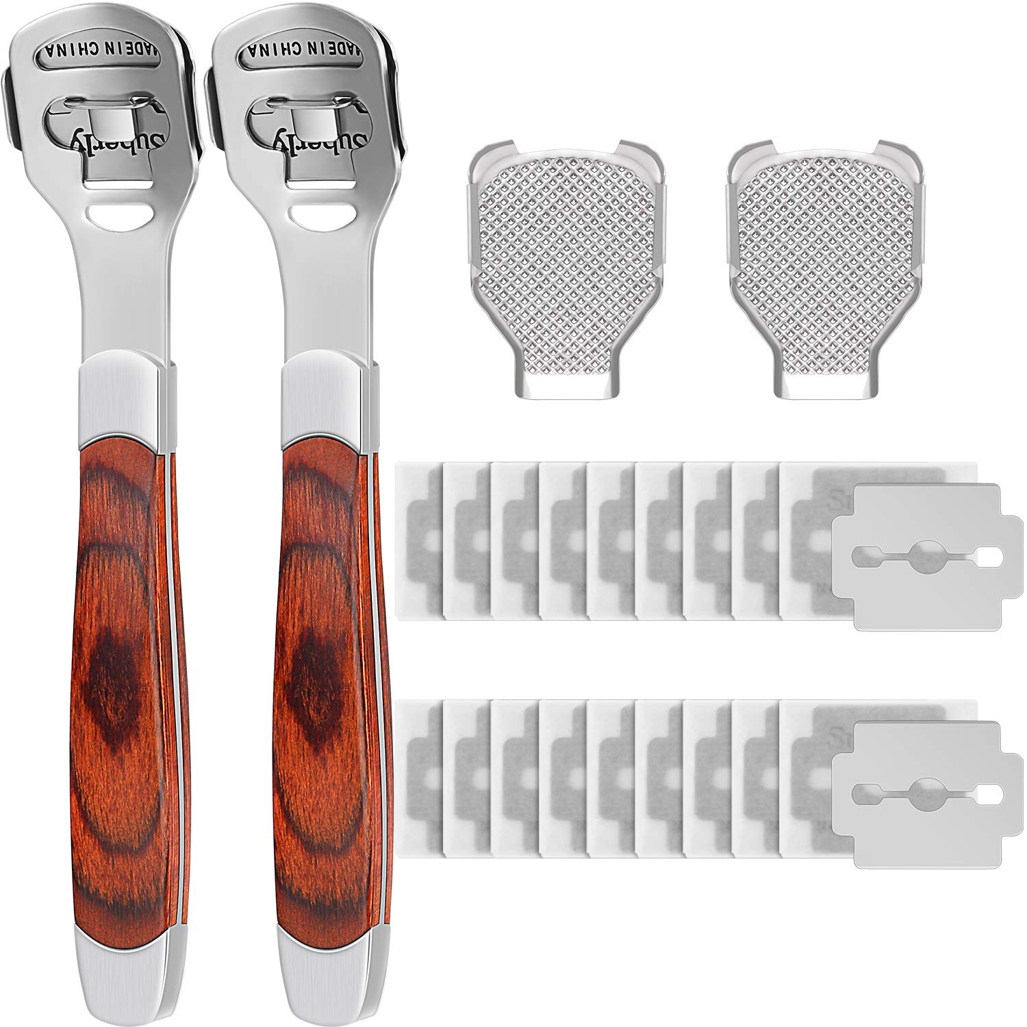 24 Pieces in Total, 2 Callus Shaver Sets Include 20 Replacement Slices 2 Callus Shavers and 2 Foot File Heads Foot Care Tools Hard Skin Remover for Hand Feet (Wooden Handle) : Beauty
