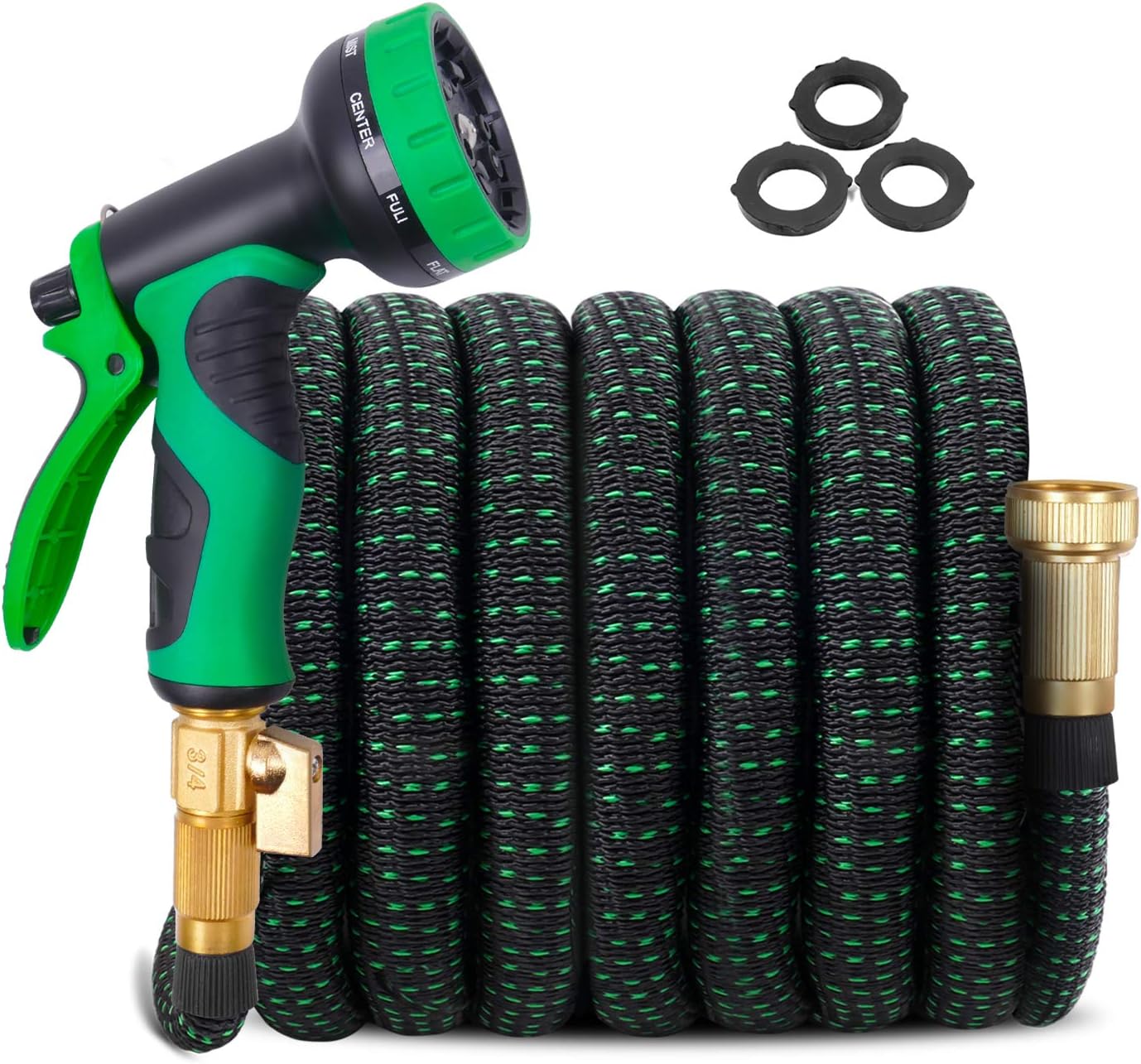 AOFAN 100ft Expandable Garden Hose Upgraded Flexible Water Hose with Three Latex Core, 3/4 and 1/2 Solid Metal Connector, Expanding Hose Pipes with 9 Function Spray Gun
