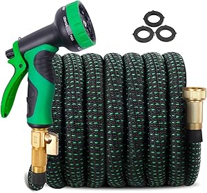 AOFAN 100ft Expandable Garden Hose Upgraded Flexible Water Hose with Three Latex Core, 3/4 and 1/2 Solid Metal Connector, Expanding Hose Pipes with 9 Function Spray Gun