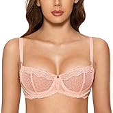 DOBREVA Women's Sexy Lace Bra Underwire Balconette Unlined Demi Sheer Plus Size