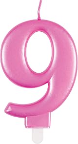 Unique Dazzling Metallic Pink Number 9 Birthday Candle - 1 Pc