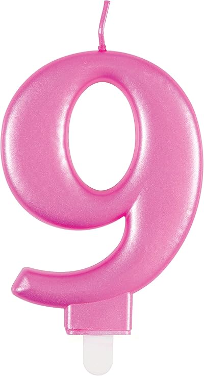 Unique Dazzling Metallic Pink Number 9 Birthday Candle - 1 Pc