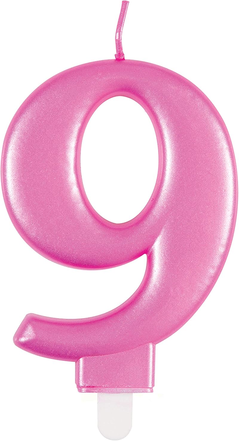 Unique Dazzling Metallic Pink Number 9 Birthday Candle - 1 Pc