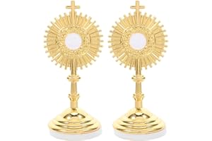 Garneck 2pcs Alloy Cross Ornaments - Small Standing Crucifix for Tabletop Catholic Altar Supplies - Golden Prayer Crosses for