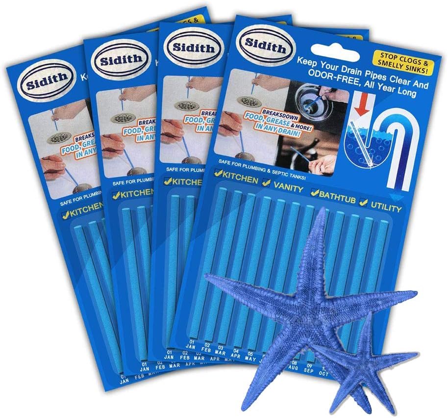 Sidith Drain Cleaner Sticks, Sink Deodorizer (48 Pack), Sink Freshener to Keep Odor Free As Seen On TV for Bathroom, Kitchen, Toilet, Shower drain (Unscented)