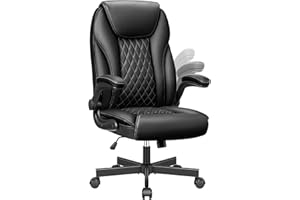 BestEra Executive Office Chair Ergonomic Leather Office Chair, Wide Home Office Chair with Adjustable Flip-up Arm, High Back Computer Desk Chair with Rocking Function, Wheels, Lumbar Support (Black)