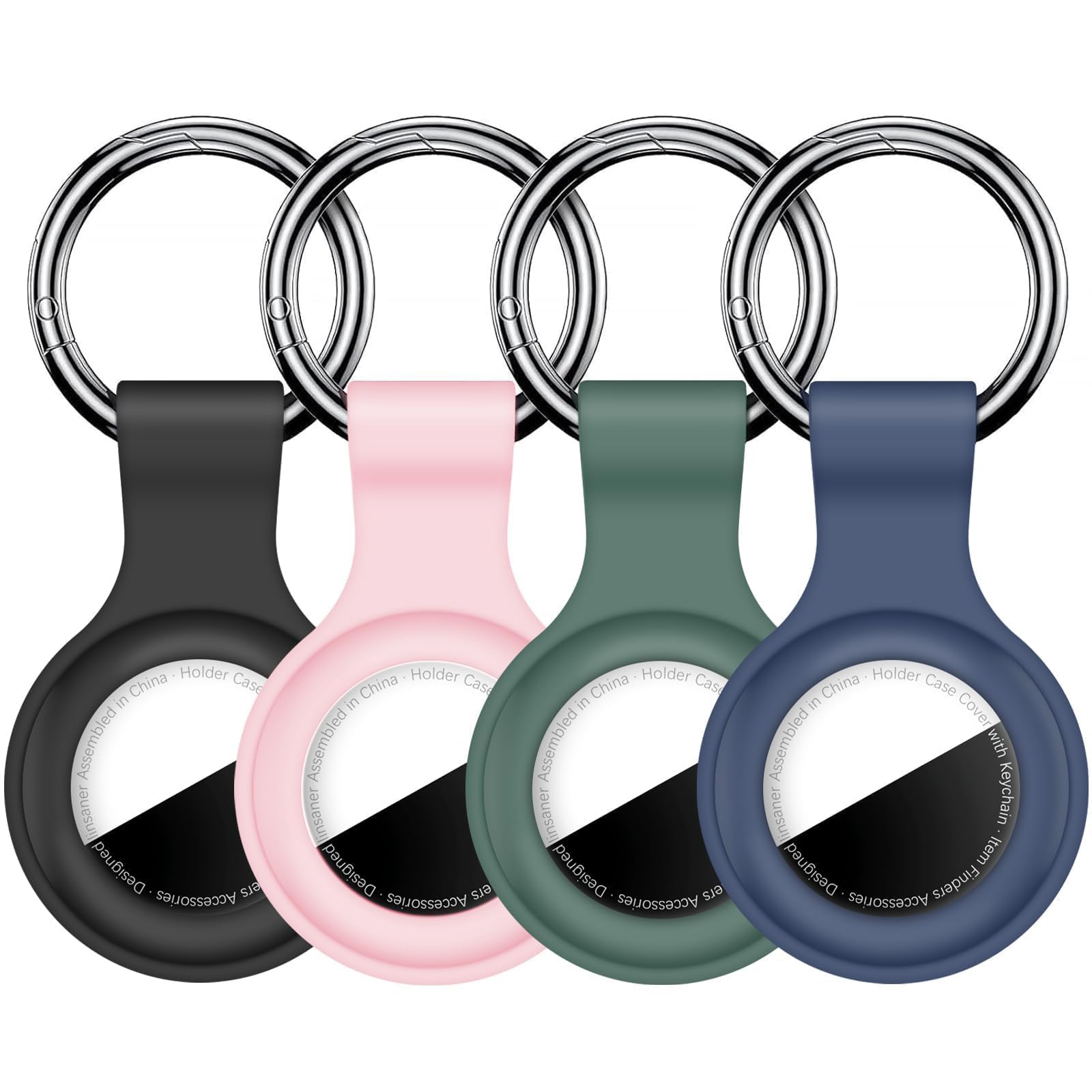 Photo 1 of Linsaner 2|4 Pack Compatible with AirTag Holder Keychain Silicone Key Ring Cases Tags Chain for Apple for Air Tag GPS Item Finders Accessories, for Backpack, Bags, Black/Pink/Dark Green/Dark Blue