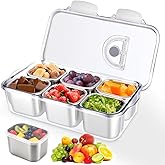 AIERSA Snackle Box Container, Stainless Steel Snack Containers with Lid, Dishwasher Safe Snackle Box, 6-Compartment Snack Boxes Container for Fruit, Divided Serving Portable Travel Food Snack Tray