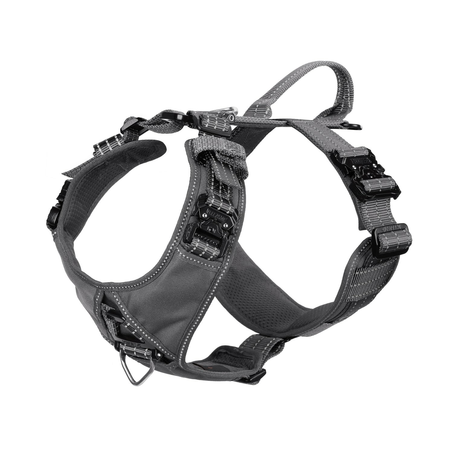 Photo 1 of ICEFANG Dog Strap Harness with 4 x Metal Buckles,for Large Sized Dog,K9 Vest,Y-Shape Chest,Adjustable Pet Harness,No-Pull Front Leash Clip (Large (Pack of 1), Grey)