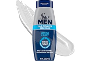 Nair Men Hair Remover Body Cream, Quick and Easy Body Hair Removal Cream for Men, Aloe and Lanolin, Dermatologist Tested, 12 Oz