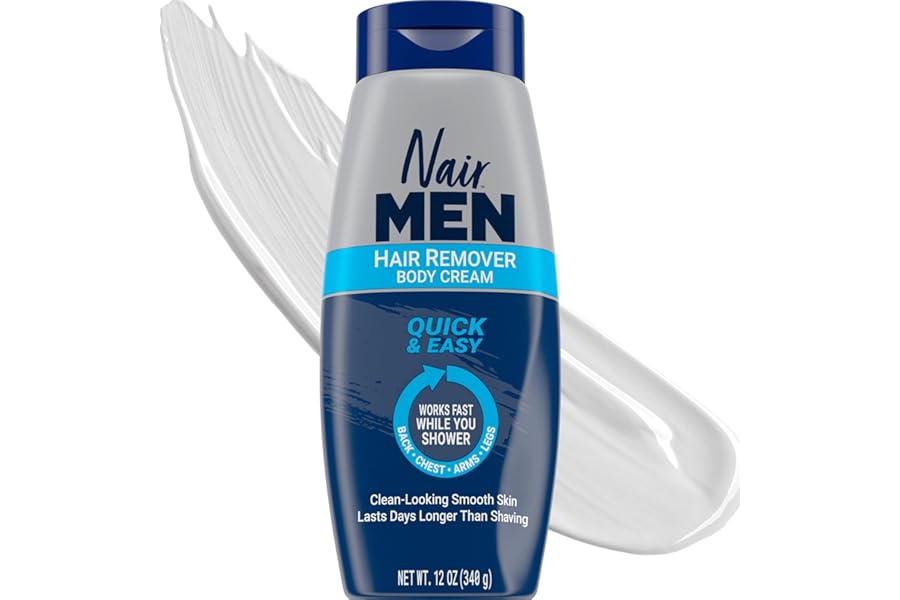 Nair Men Hair Remover Body Cream, Quick and Easy Body Hair Removal Cream for Men, Aloe and Lanolin, Dermatologist Tested, 12 Oz