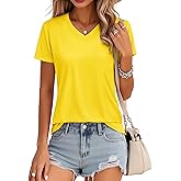 MAGCOMSEN Women's Cotton T Shirt V-Neck Short Sleeve Shirt Classic-Fit Casual Breathable Tee Summer Basic Tops
