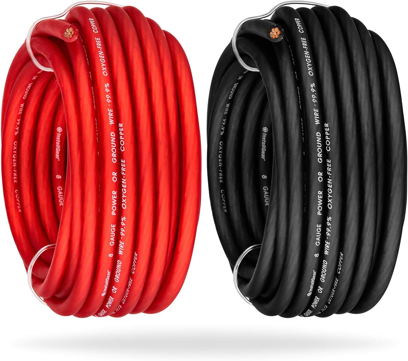 InstallGear 8 Gauge 25ft Red + 25ft Black Power or Ground Wire - 99% Oxygen-Free Copper (OFC): Car Electronics