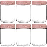 NETANY 6-pack 16oz Glass jars with Airtight Lids, Overnight Oats Containers with Lids, Wide mouth Mason Salad jars, Glass Food Storage Containers for Snacks Yogurt Spice Sugar-Pink
