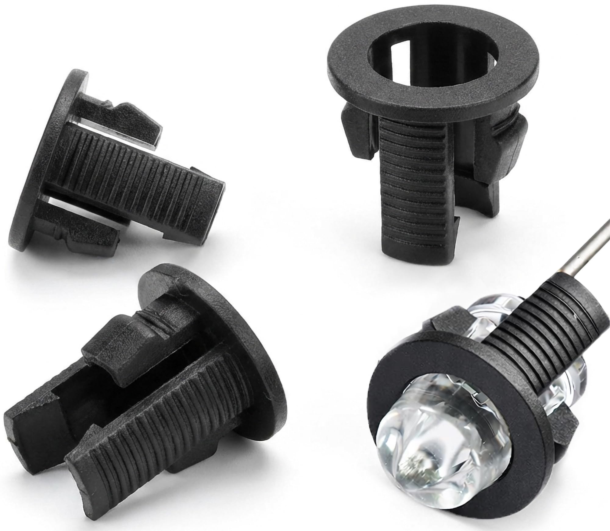 LUMETHEUS LED Socket 5 mm Metal Silver 50 Piece Set - Holder Base for Diode Lamp Thread Mounting Rings Bezel Clip Mount Panel Display