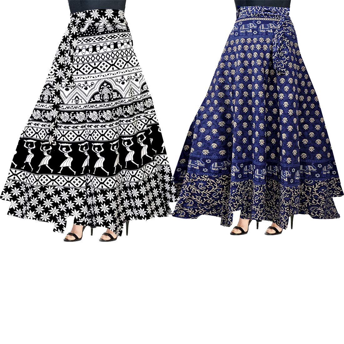 silver organisation women's full length skirt floral print long skirts (combo pack of 2 pcs)