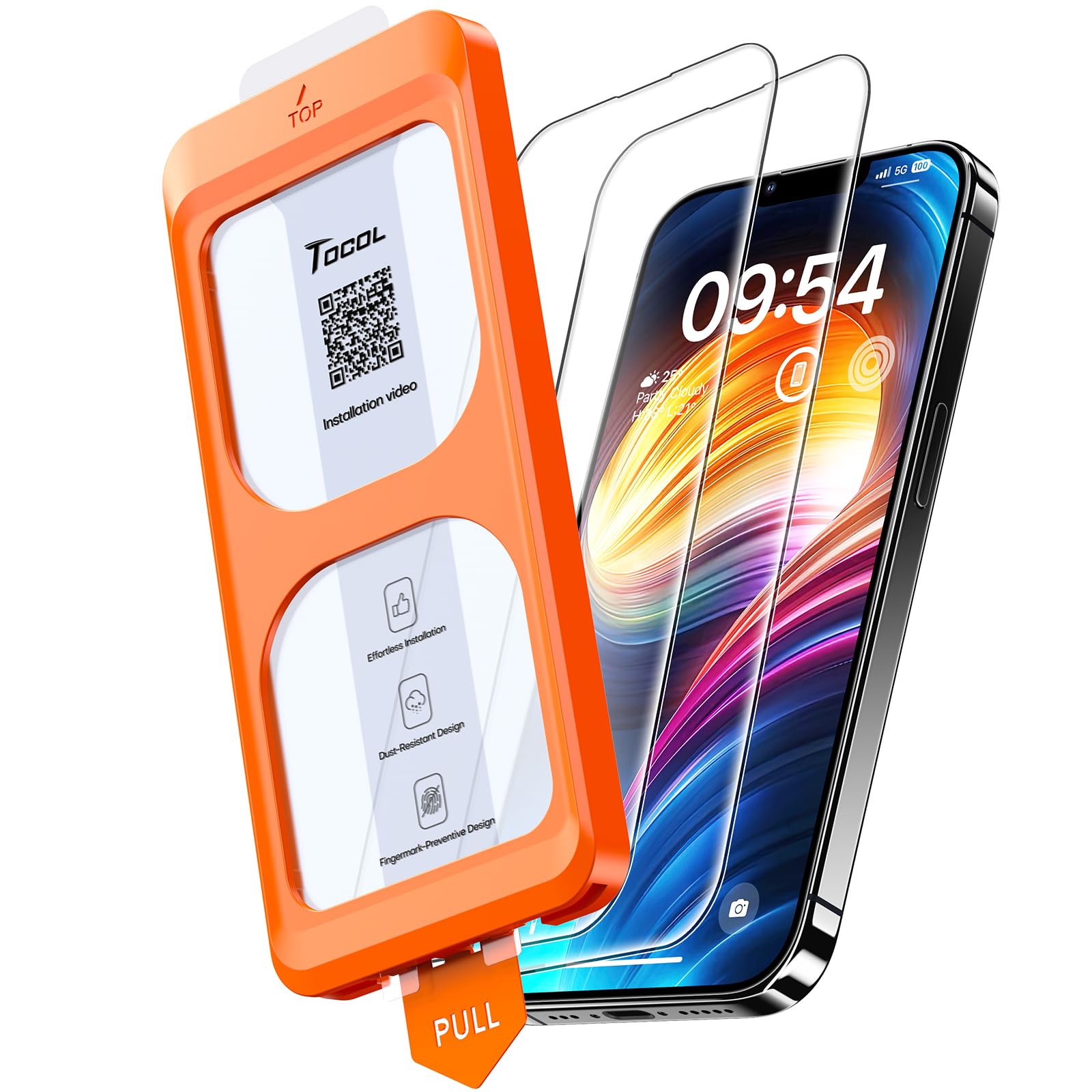 TOCOL 2 Pack for iPhone 14 Screen Protector 6.1-Inch, Instant Installation, 16FT Military Grade Shatterproof, 9H+ Hardness Tempered Glass, Case Friendly, HD Clear Coverage Protection