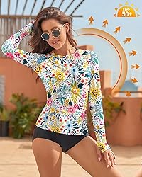 WOWENY Women Rash Guard Long Sleeve Swimsuit Top