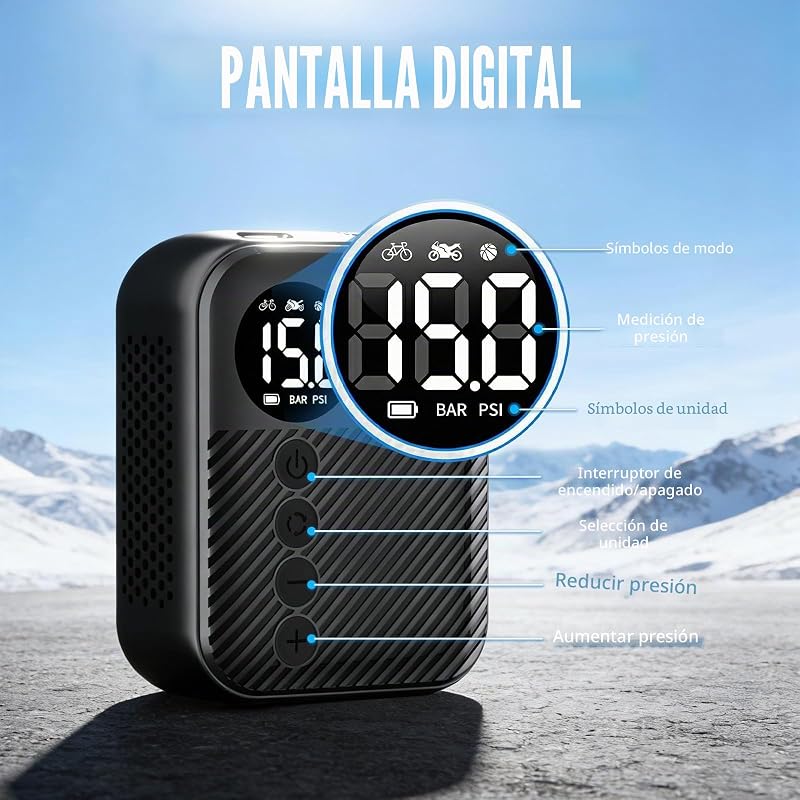 Tiny - Bomba de bicicleta con manómetro, bomba de aire eléctrica de 150 PSI, apagado automático, minibomba eléctrica, compatible con la mayoría de las válvulas de aire, inflado rápido para bicicleta