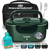 TRAVELISIMO Electric Lunch Box for Adults 80W Heated Lunch Box For Men 1.5L Stainless Steel Portable Food Warmer, 12/24/110V for Travel & Work, Loncheras Electricas Para Calentar almuerzo