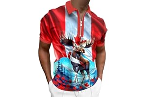Mens Canada Polo Shirt Vintage Canadian Maple Leaf Flag Print Golf Shirts Zip Up Summer Casual Top Patriotic 1st July T Shirt