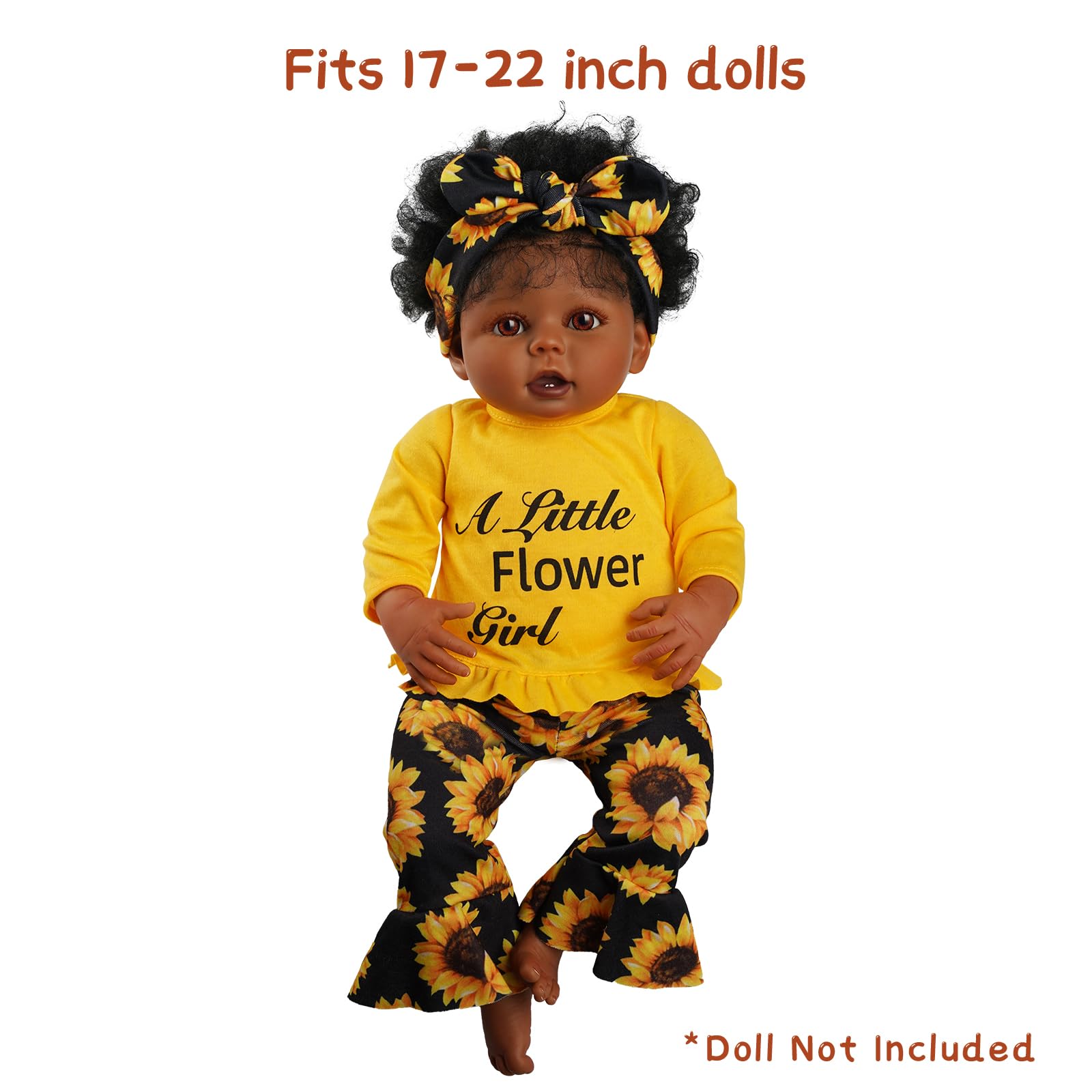 BABESIDE 3 Pcs Reborn Baby Doll Clothes Set for 17-22 Inch Babydolls, Sunflower Baby Dolls Clothes with Headband for Realistic Baby Doll Accessories