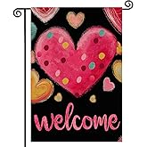 Valentines Day Love Heart Garden Flag 12x18 Inch Double Sided for Red Pink Love Hearts Outside Welcome Wedding Anniversary Party Decor Flag