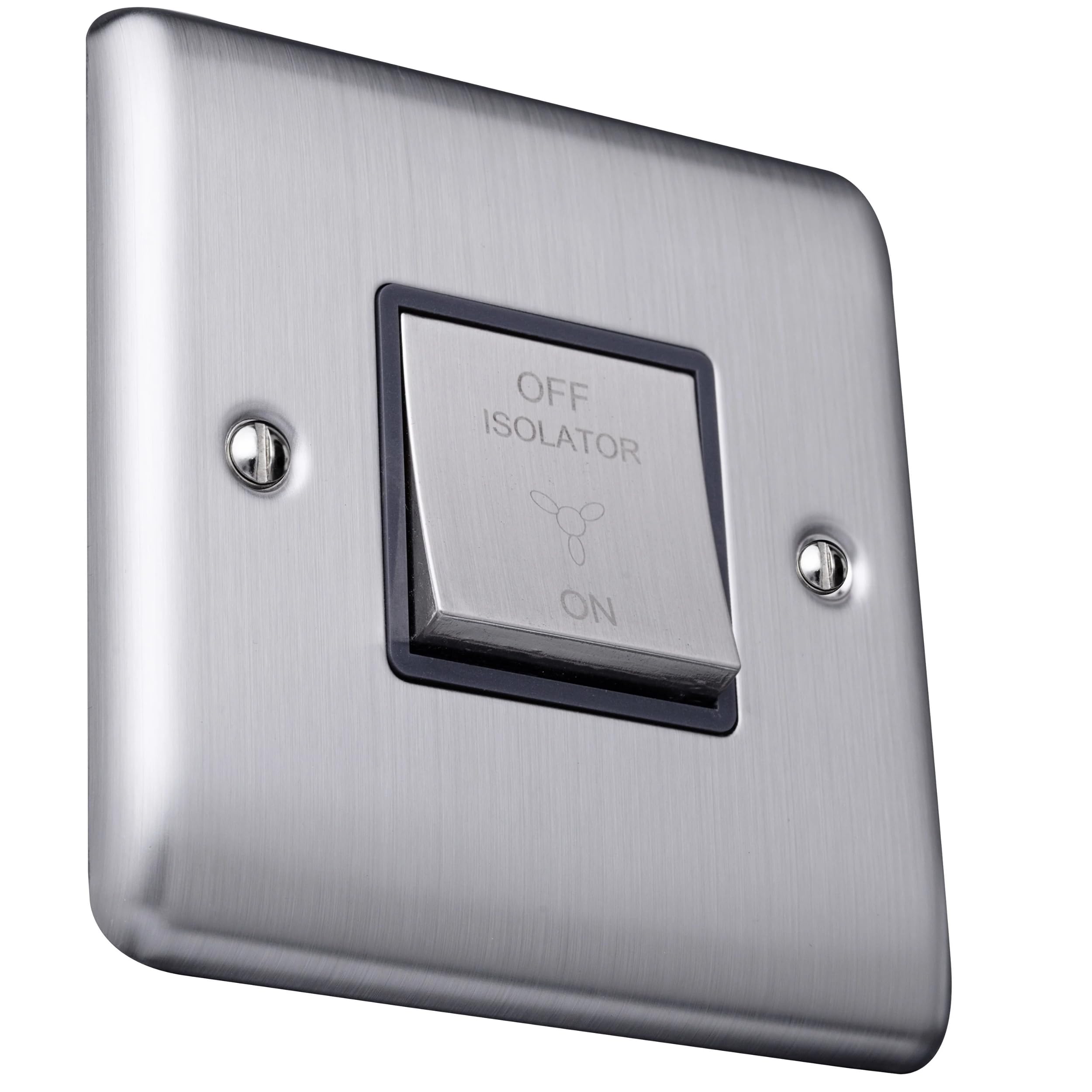 Caradok 1 gang 1 way 3-pole fan switch Brushed Chrome, Metal Switch, Grey Insert