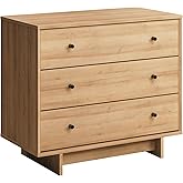 Prepac Finnley 3-Drawer Nightstand in Natural Oak, Extra-Wide Bedside Table with Storage, Modern End Table for Home, Bedroom, 16" D x 31" W x 26.75" H